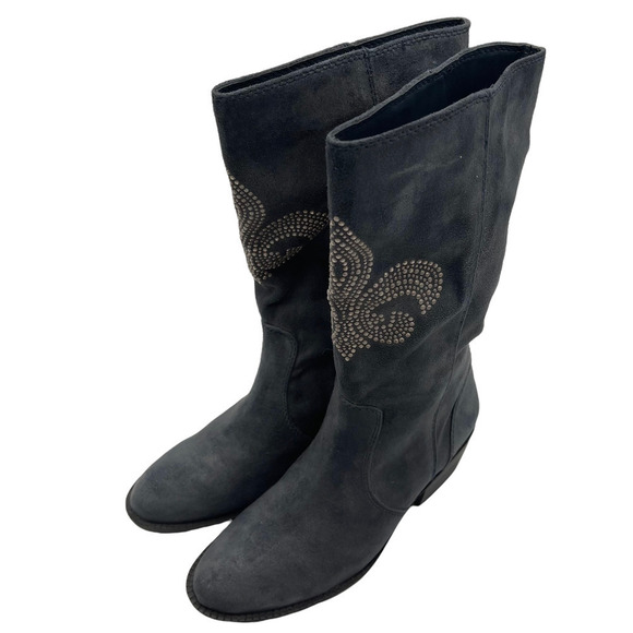 Kathy Van Zeeland Women's "Wind" Faux Suede Fleur De Lis Studded Boots - Picture 2 of 6